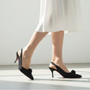 Christian Louboutin black satin Francaise slingback low heels - size 37.5 (US 7)